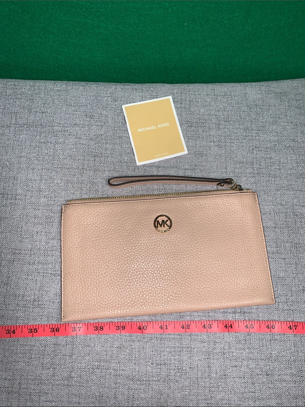 Michael Kors Pebbled Leather Wristlet Clutch - Blush with Gold MK Logo